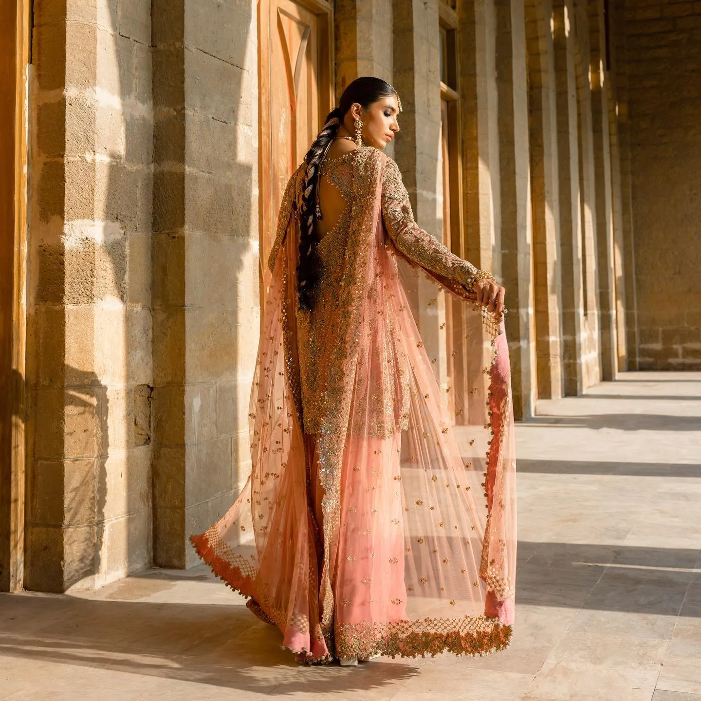 Net Pink Lehenga Shirt for Pakistani Bridal Dresses