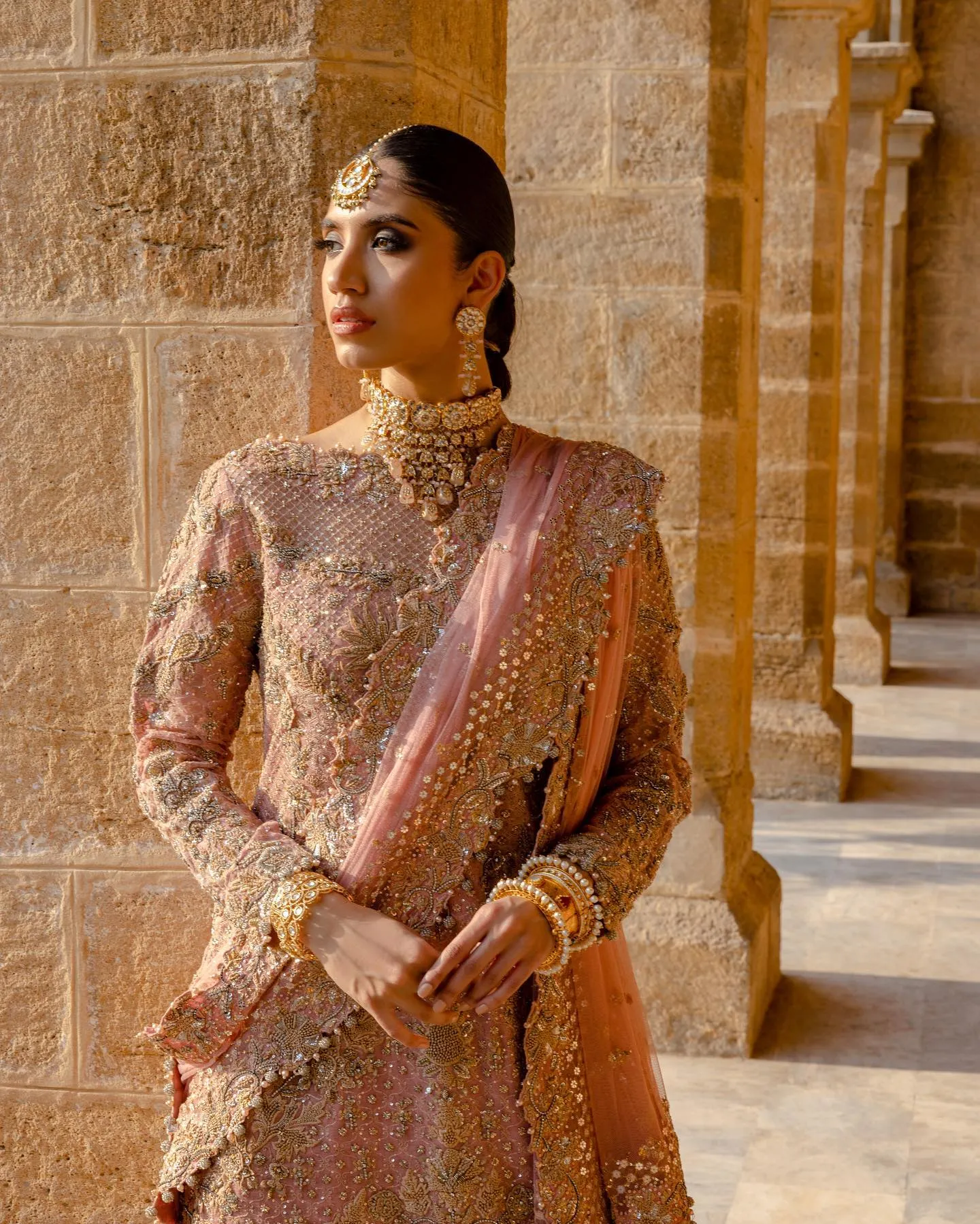 Net Pink Lehenga Shirt for Pakistani Bridal Dresses
