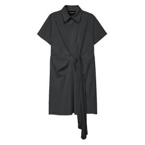 New 2020 Solid White Black Woman Summer Midi Shirt Dress Pleated Tape Office Lady Elegant Dress Style Wholesale Robe Femme 5913