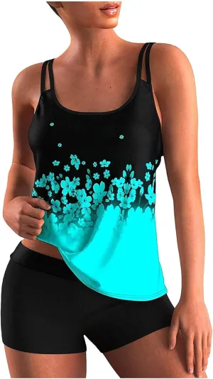 New Ocean Womens Tankini Swimsuit Sport 2 Pieces Bathing Suit for Women Floral Printed Tankini Top with High Waisted Shorts Sz XL