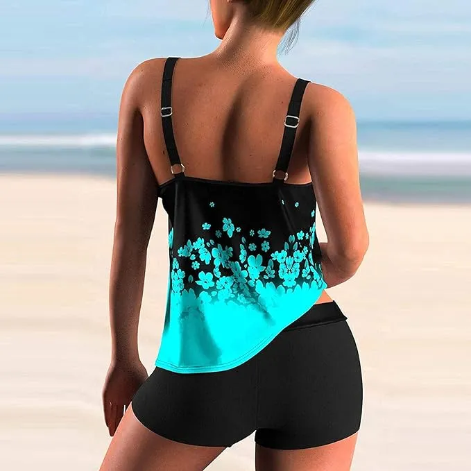 New Ocean Womens Tankini Swimsuit Sport 2 Pieces Bathing Suit for Women Floral Printed Tankini Top with High Waisted Shorts Sz XL