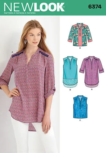 Newlook Pattern 6374 Misses' Shirts with Sleeve and Length Options