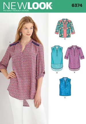 Newlook Pattern 6374 Misses' Shirts with Sleeve and Length Options