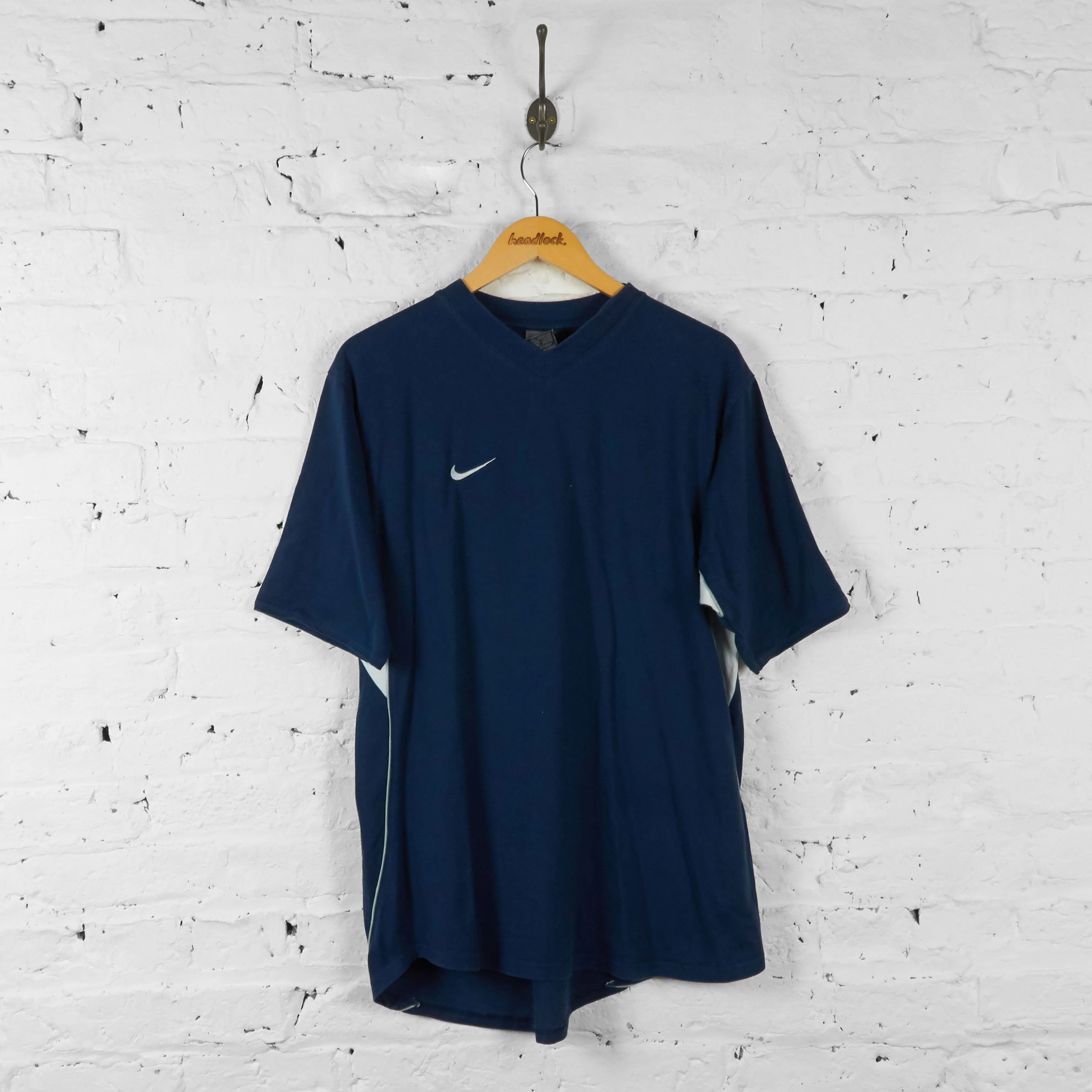 Nike V Neck T Shirt - Blue - L