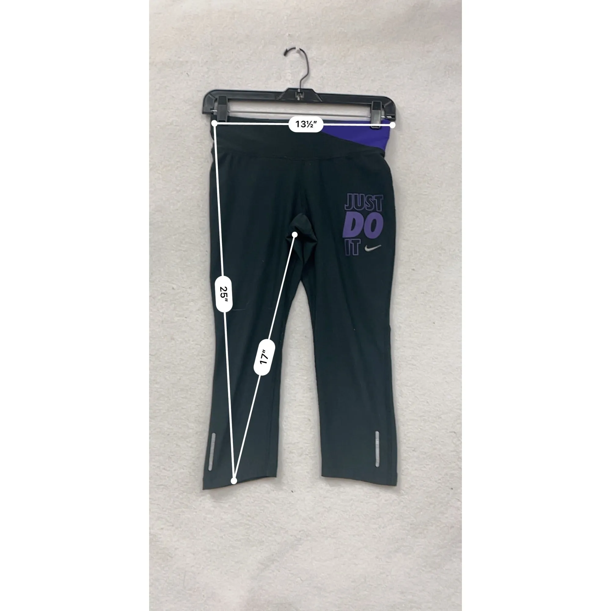 Nike Womens XS Black & Purple Dri-Fit "Just Do It" Capri Leggings #8045