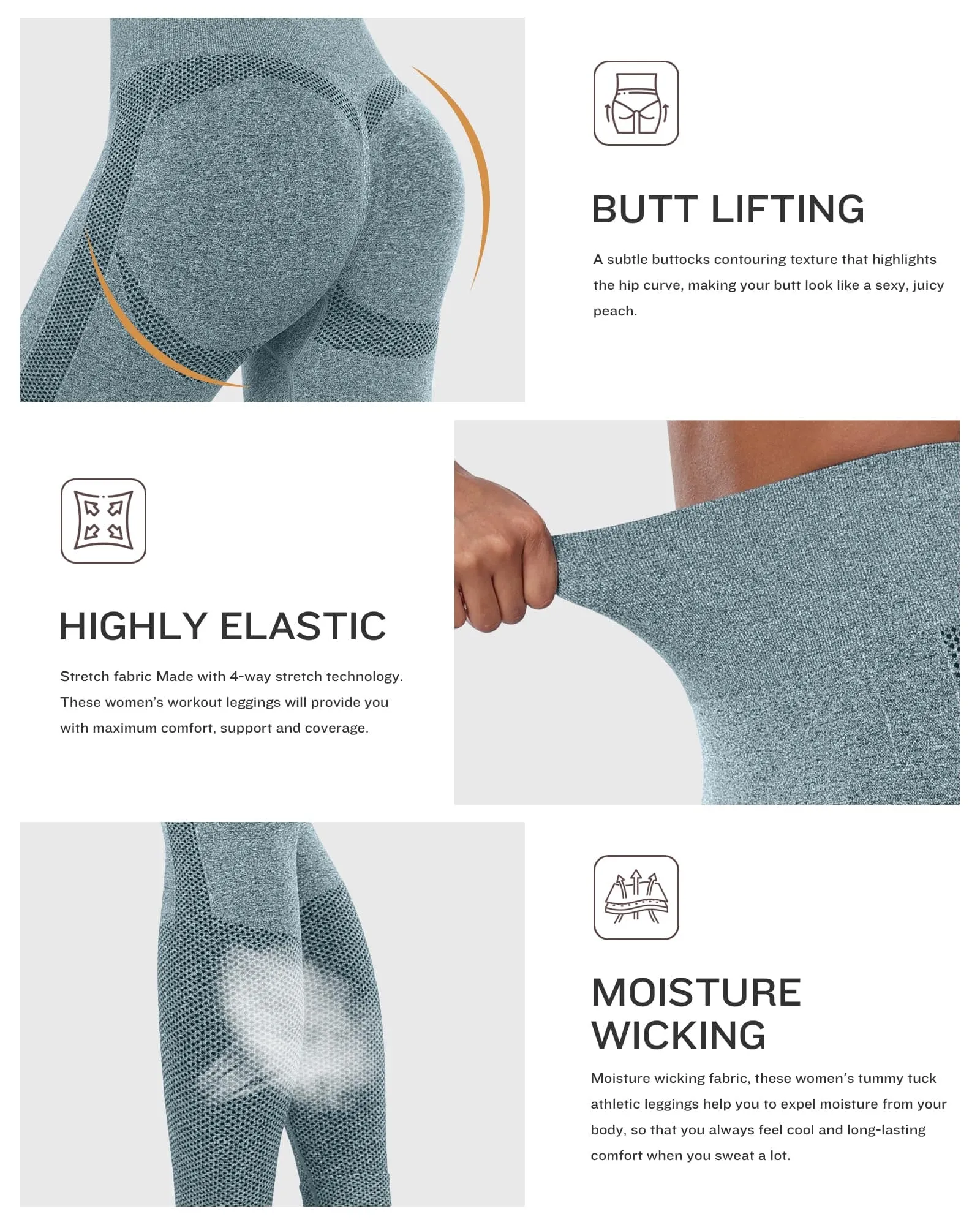 NORMOV Seamless Workout Butt Lifting Leggings - Booty Scrunch Gym Leggings for Women(AB Blue,S)