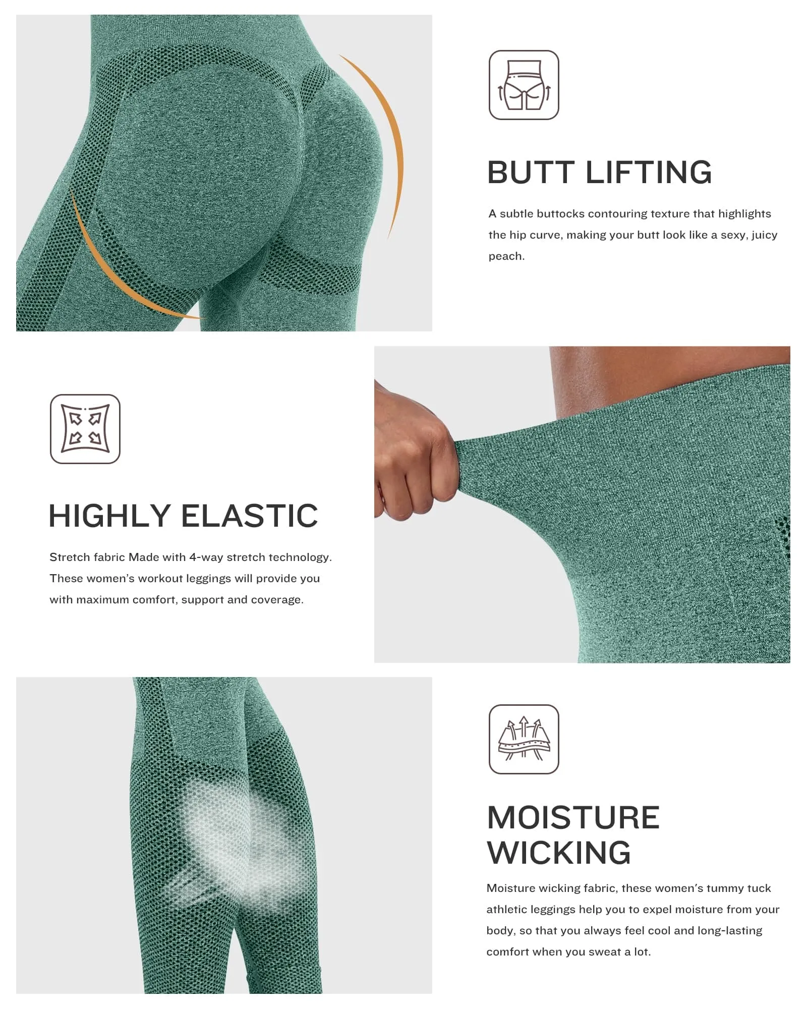 NORMOV Seamless Workout Butt Lifting Leggings - Booty Scrunch Gym Leggings for Women(AB Forest Green,S)