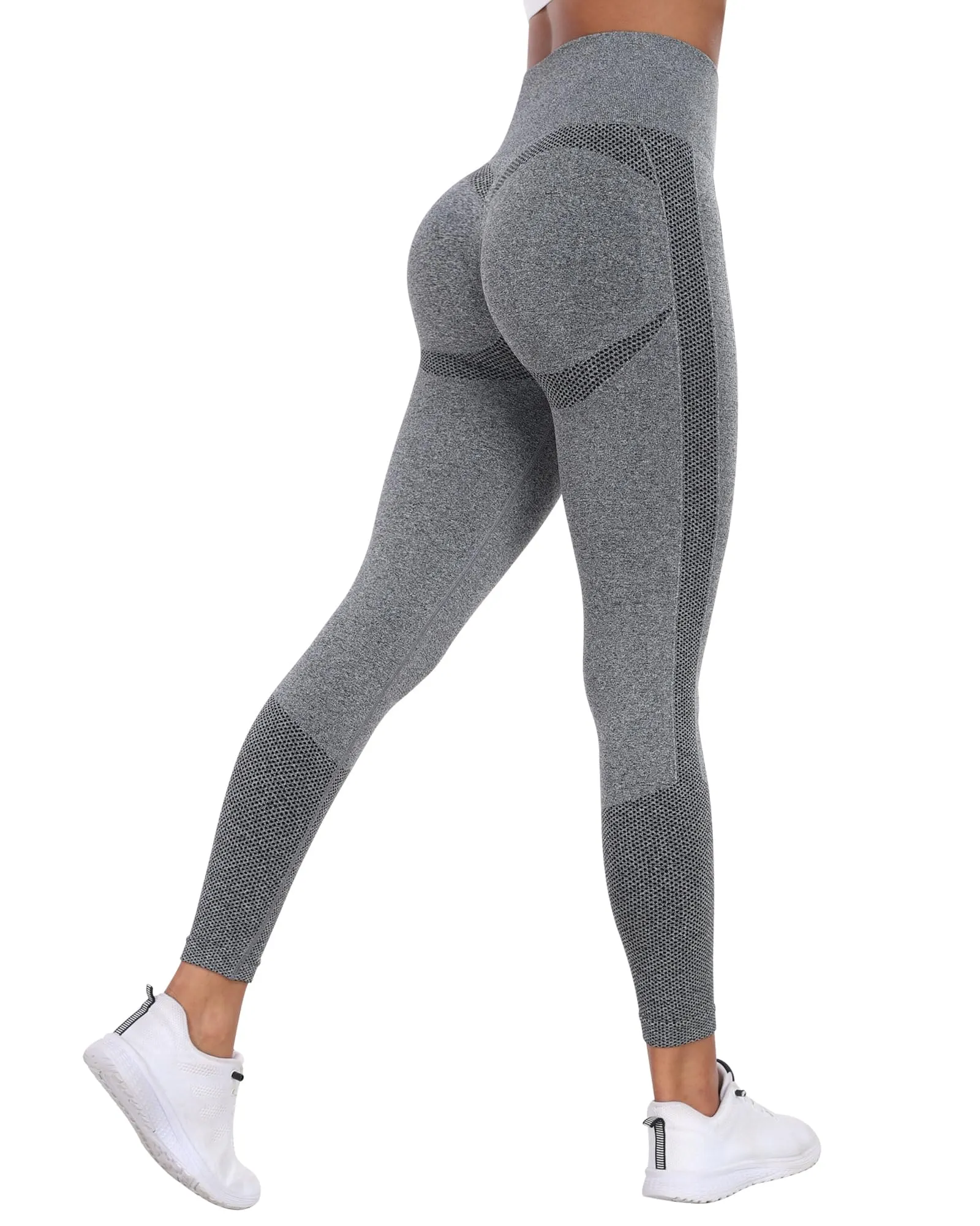 NORMOV Seamless Workout Butt Lifting Leggings - Booty Scrunch Gym Leggings for Women(AB Grey,S)