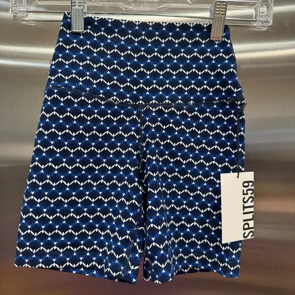 NWT Splits59 Airweight High Waisted Athletic Shorts Spandex Stretch Blue Shell