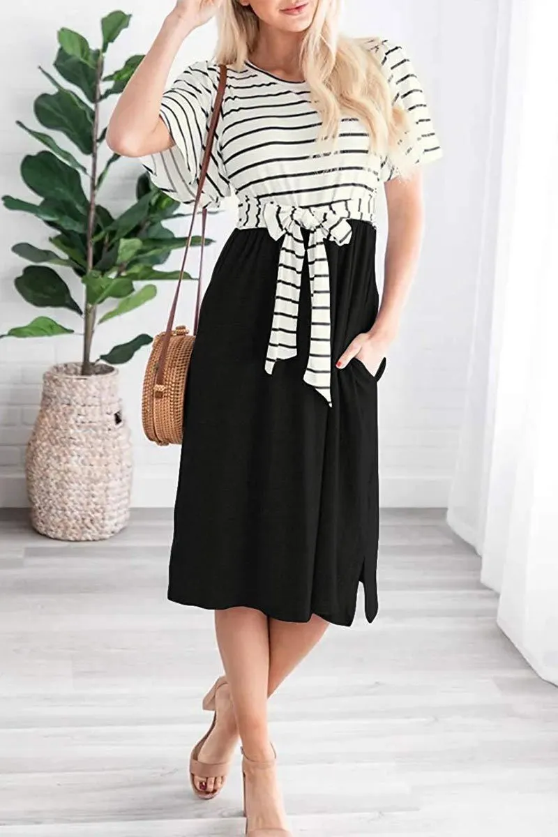 O Neck False two-piece Knee Length Dress