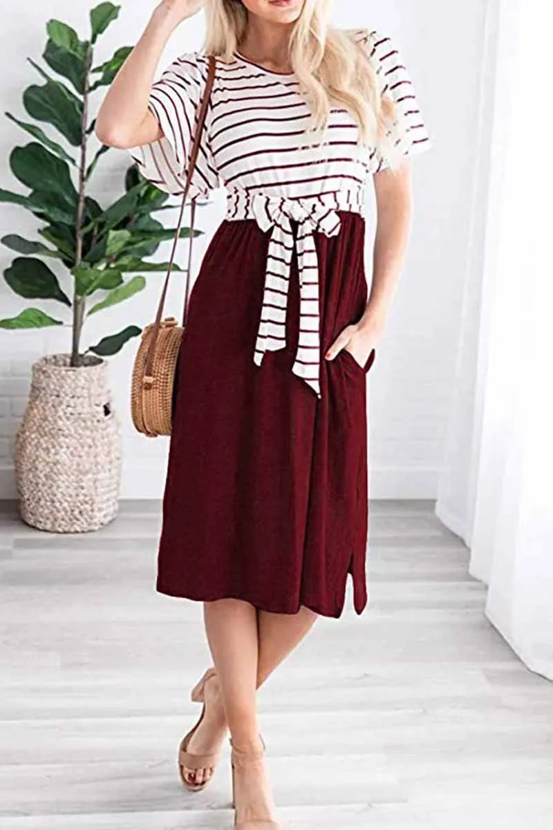 O Neck False two-piece Knee Length Dress