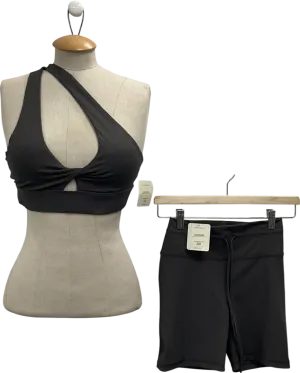 Oasis Grey Twist Rib Sports Bra & High Waisted Rib Shorts UK S
