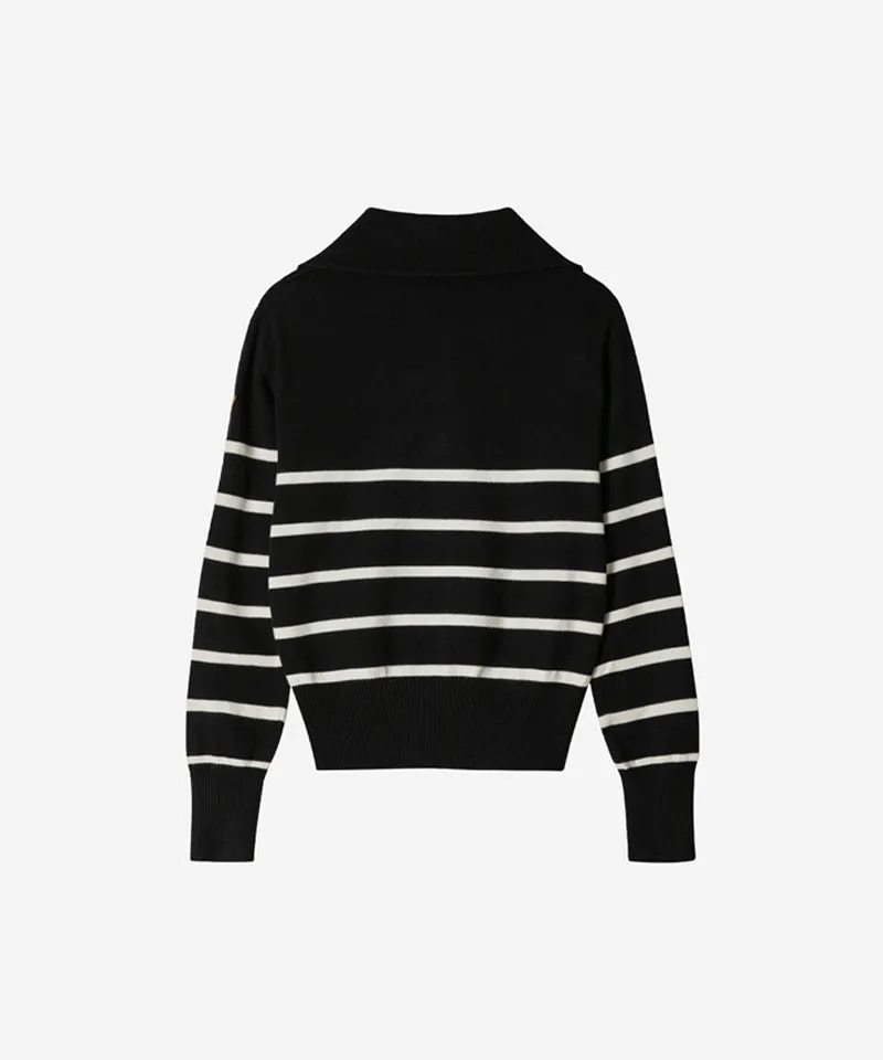 OBER Golf Striped Knit Zip-Up Cardigan - Black