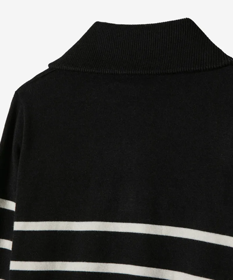 OBER Golf Striped Knit Zip-Up Cardigan - Black
