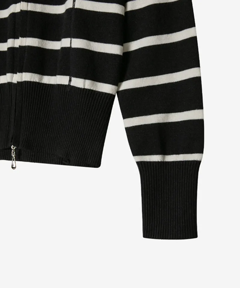 OBER Golf Striped Knit Zip-Up Cardigan - Black
