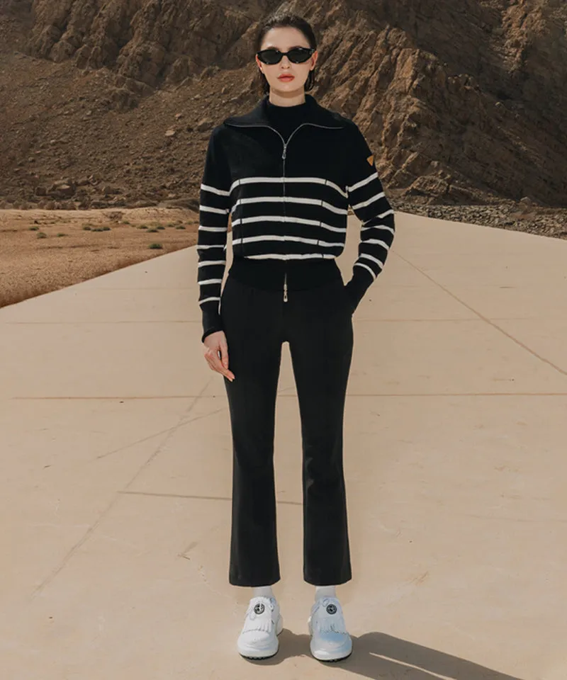 OBER Golf Striped Knit Zip-Up Cardigan - Black