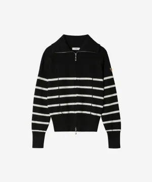 OBER Golf Striped Knit Zip-Up Cardigan - Black