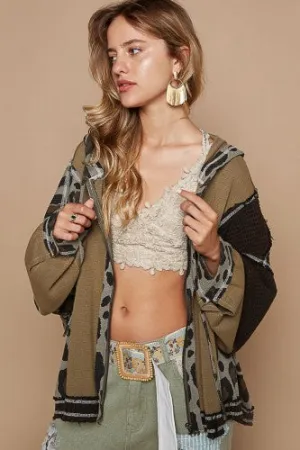 Olive Leo Mix Zip Up Jacket