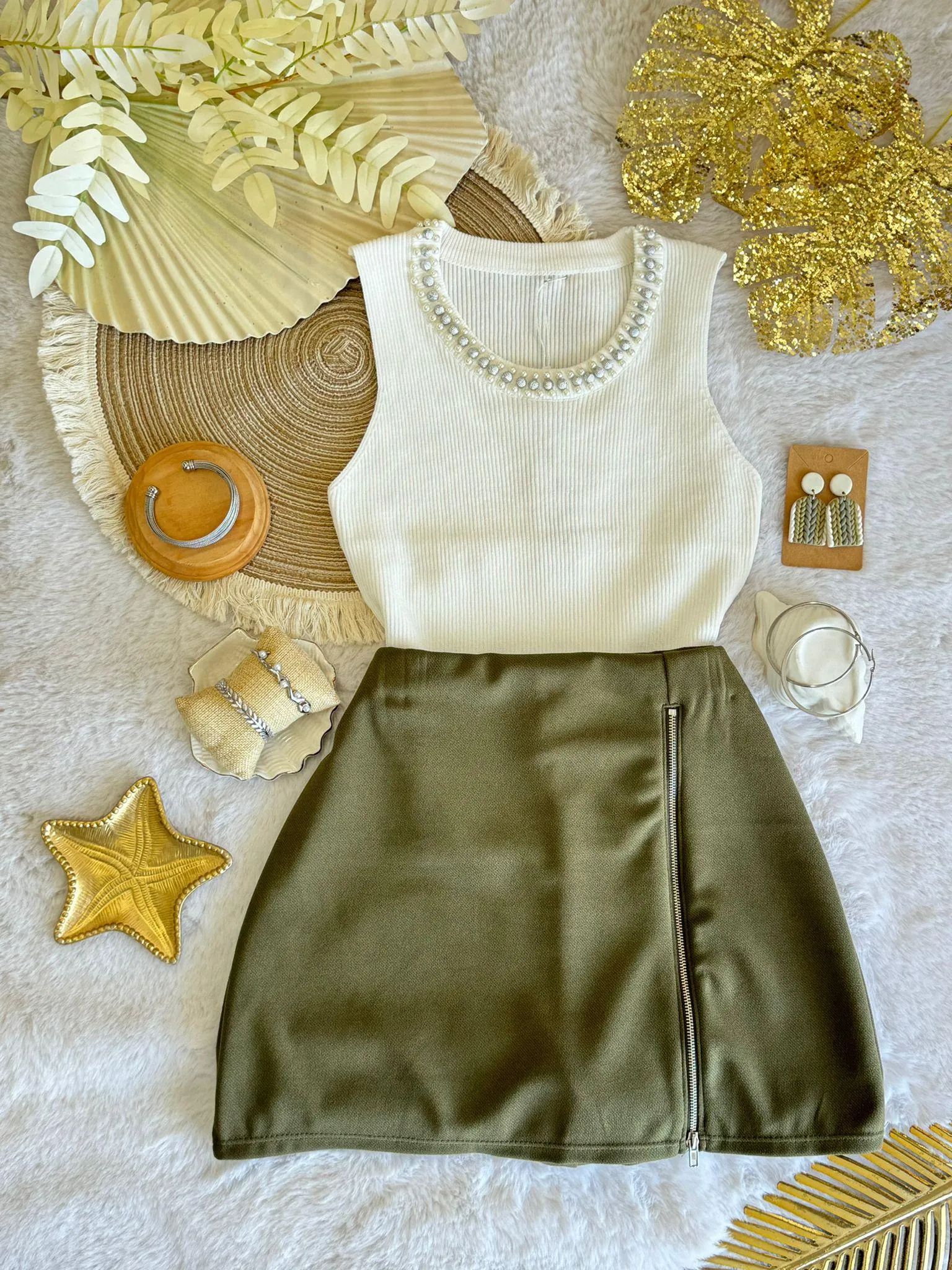 Olive Zip-Up Skort