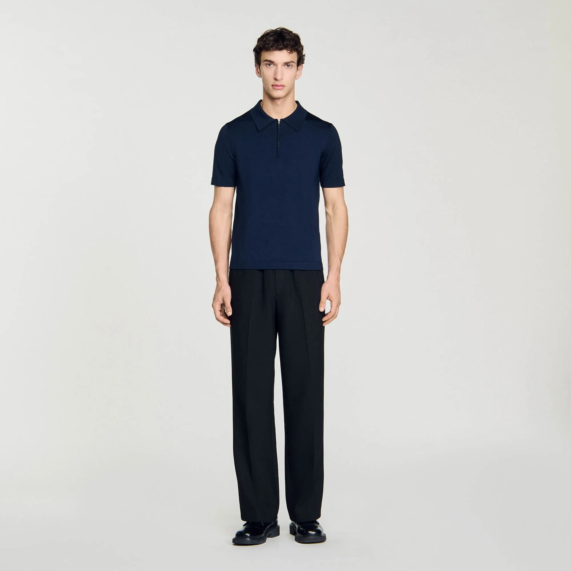 Pablo Zip Knitted Polo Shirt Navy Blue