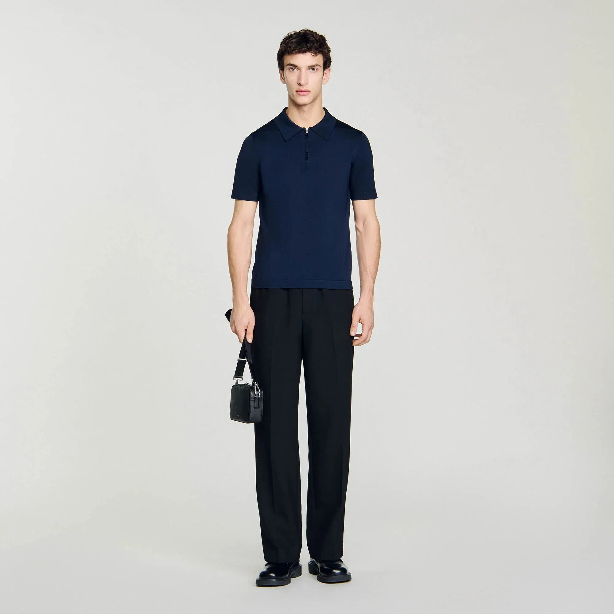 Pablo Zip Knitted Polo Shirt Navy Blue