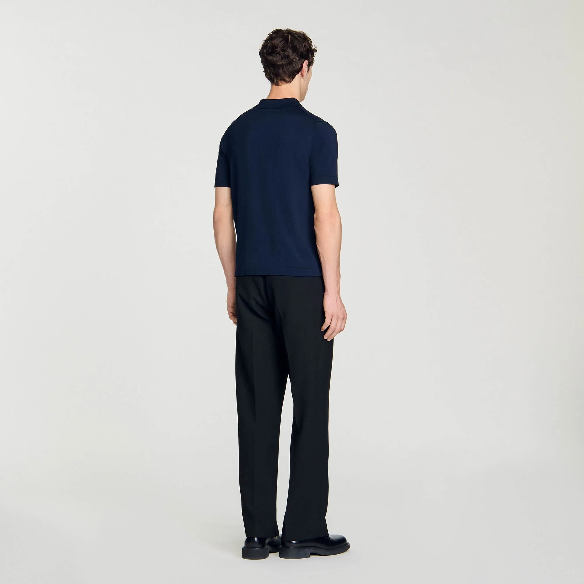 Pablo Zip Knitted Polo Shirt Navy Blue
