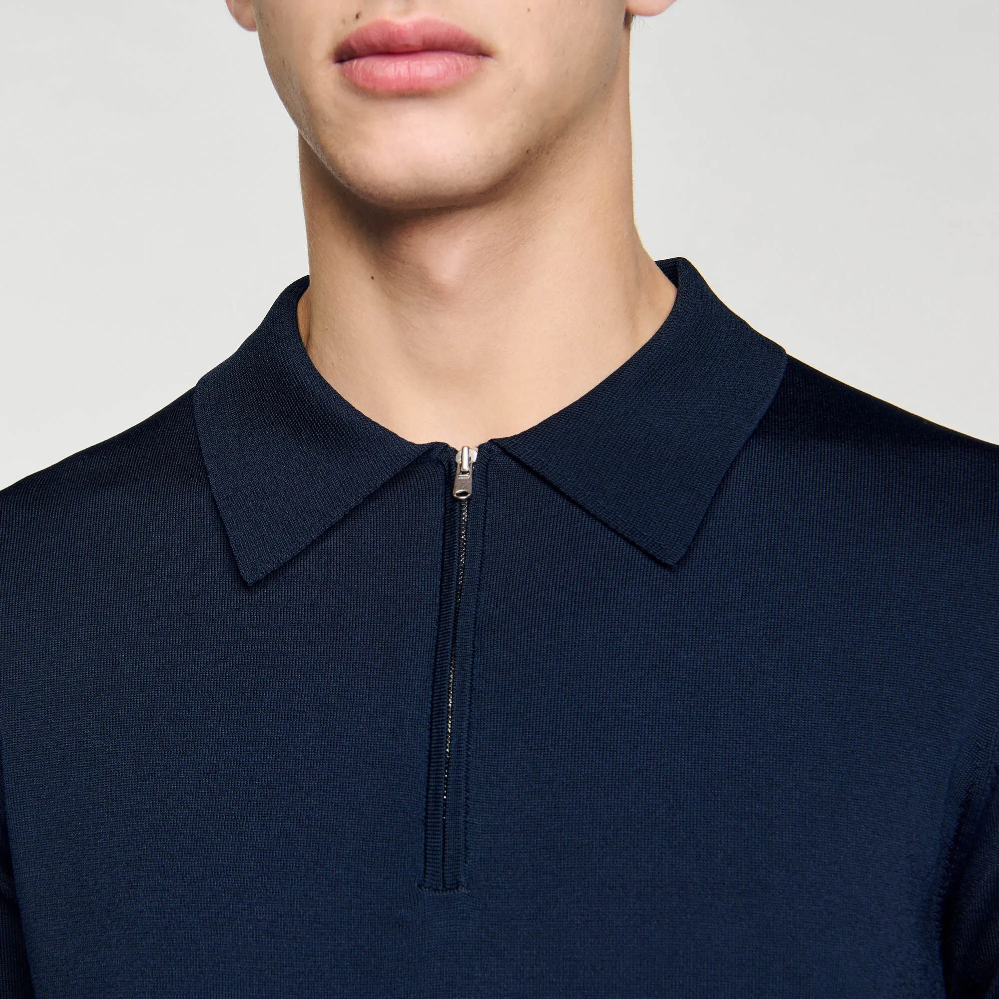 Pablo Zip Knitted Polo Shirt Navy Blue