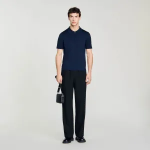 Pablo Zip Knitted Polo Shirt Navy Blue