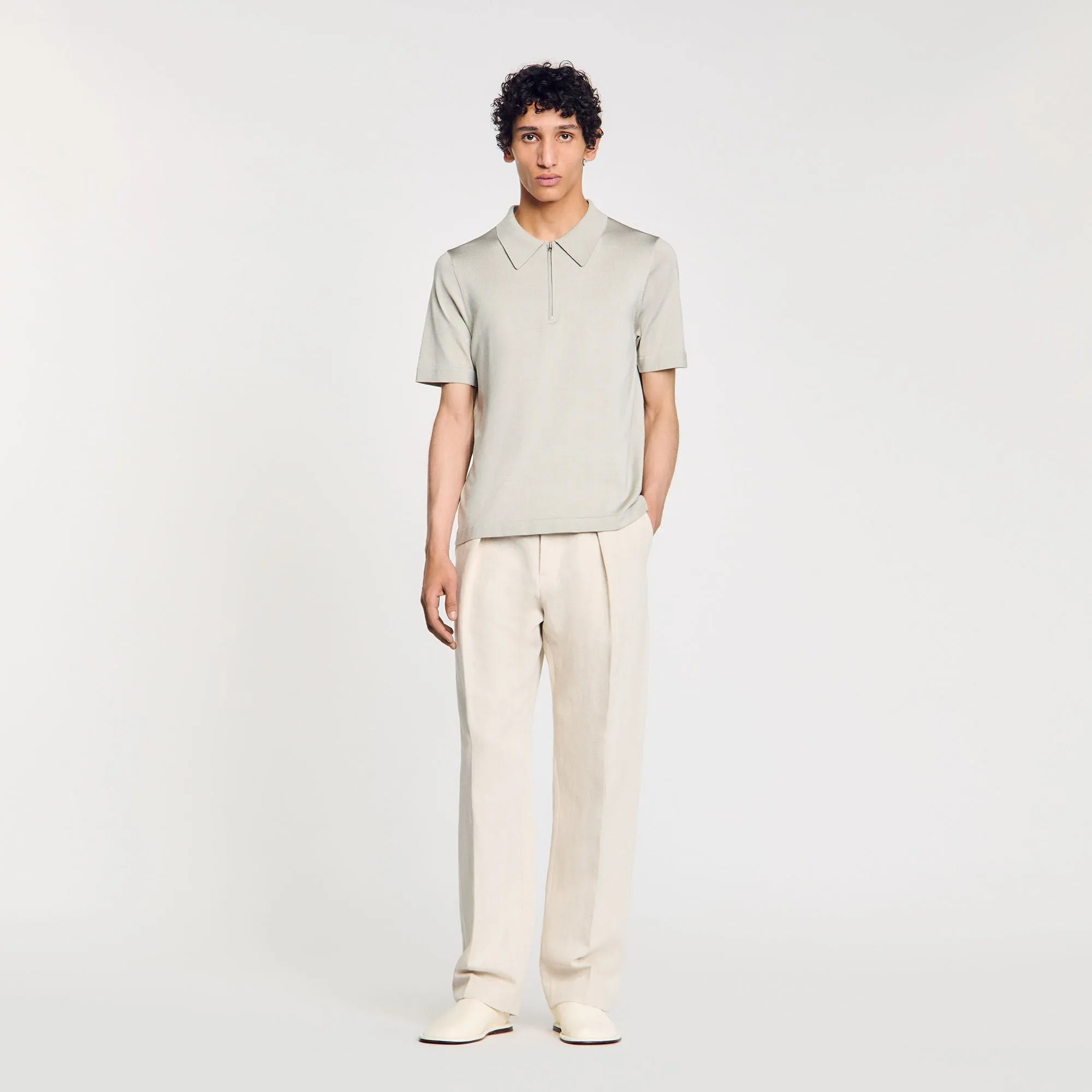 Pablo Zip Knitted Polo Shirt With Zip Collar Steel