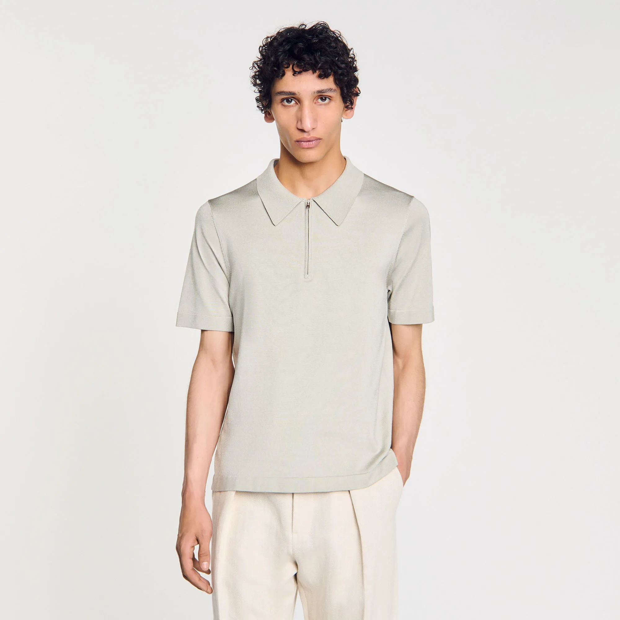 Pablo Zip Knitted Polo Shirt With Zip Collar Steel