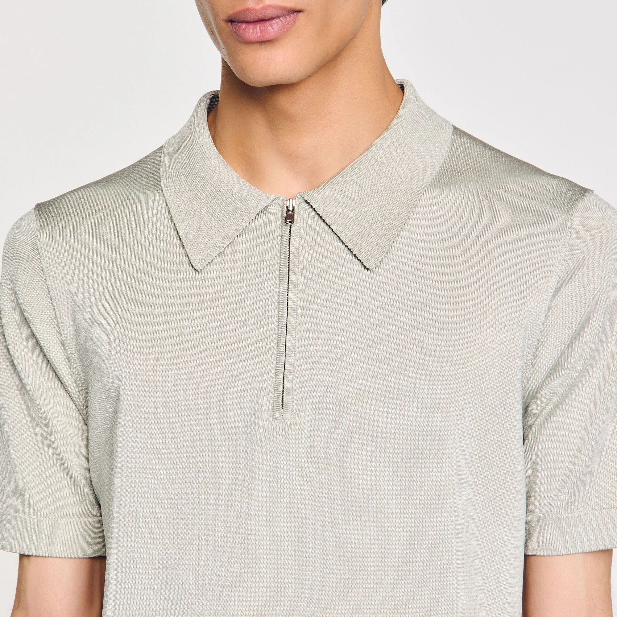 Pablo Zip Knitted Polo Shirt With Zip Collar Steel