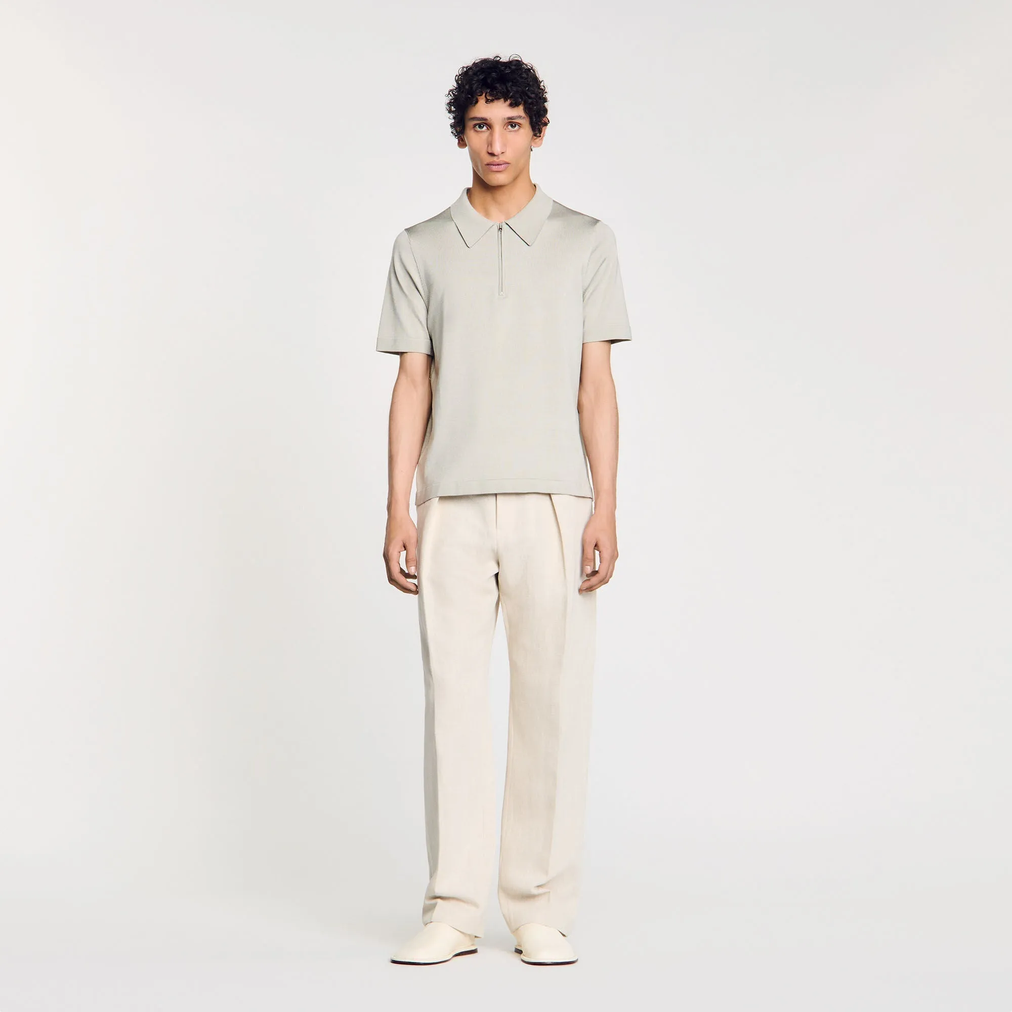 Pablo Zip Knitted Polo Shirt With Zip Collar Steel