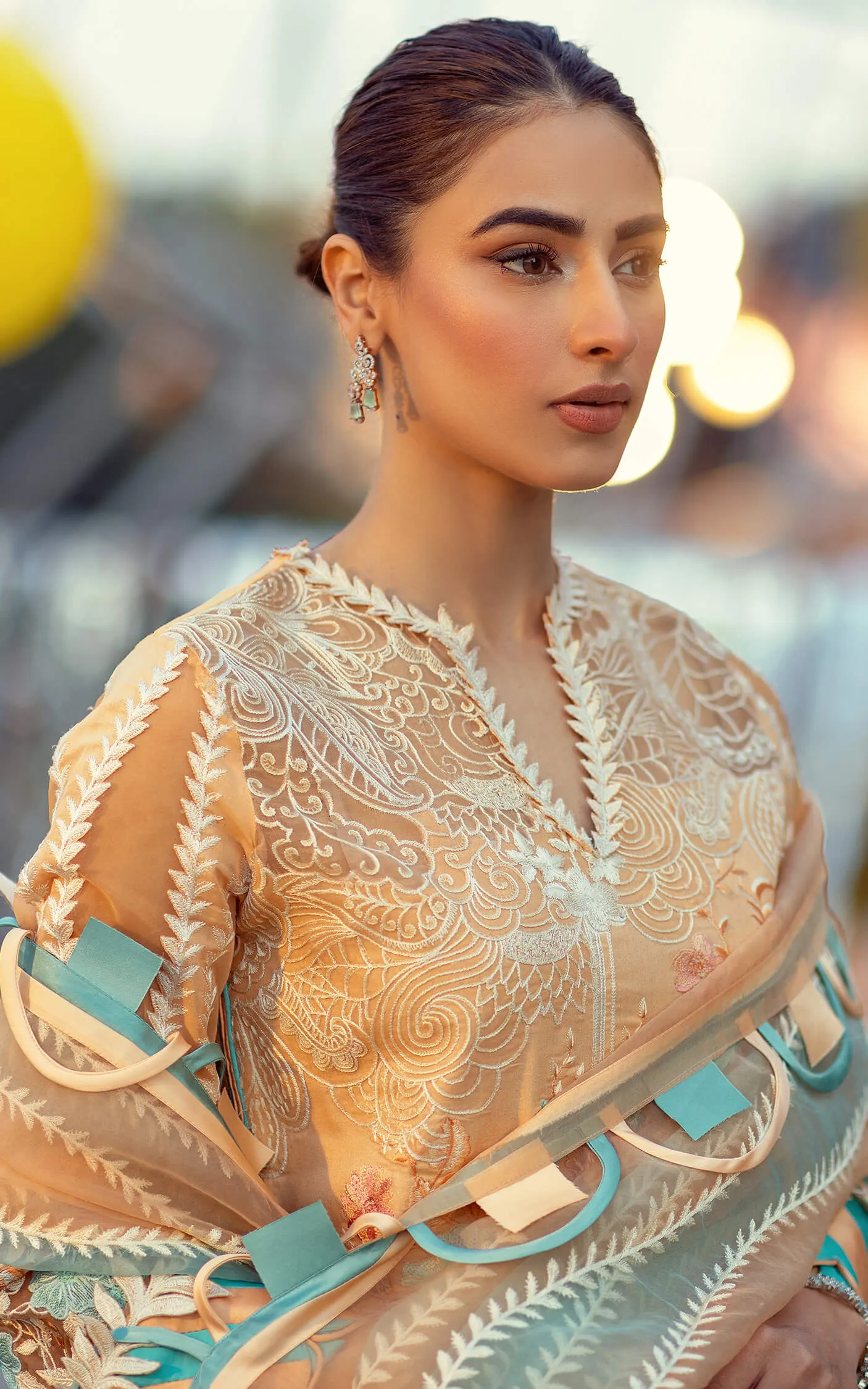 Pakistani Eid Dresses in Cream Color Salwar Kameez