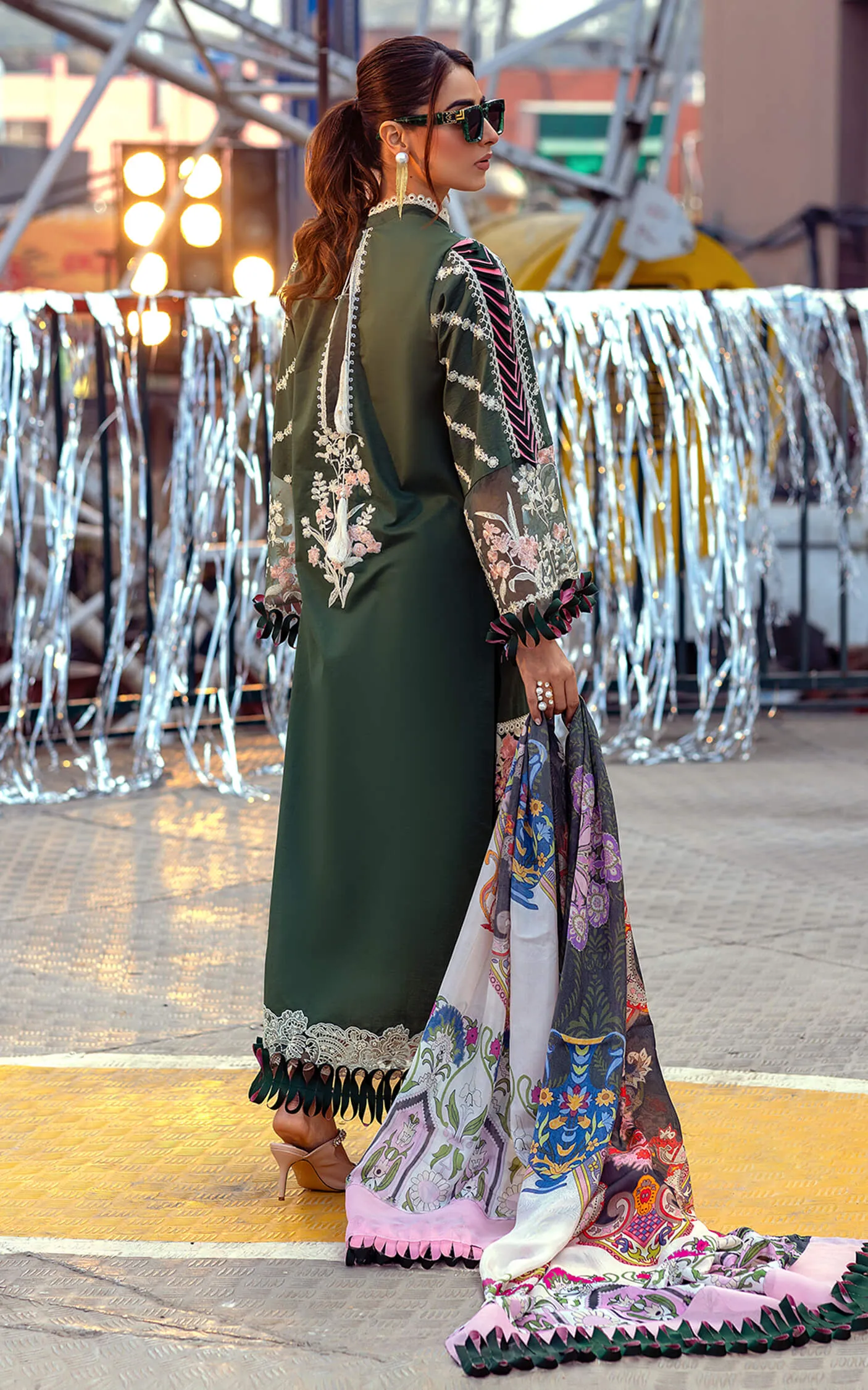 Pakistani Eid Dresses in Dark Green Salwar Kameez