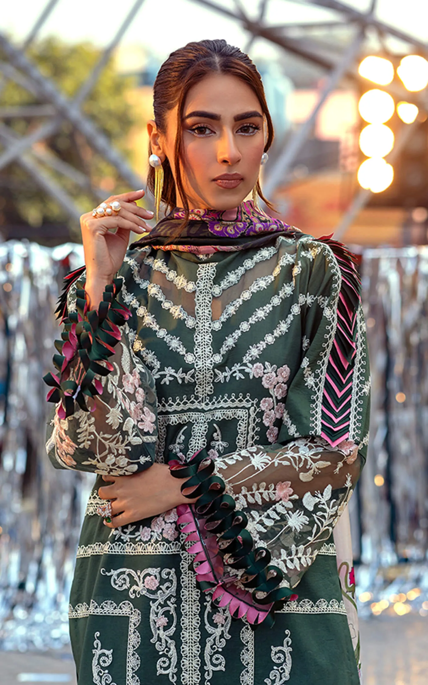 Pakistani Eid Dresses in Dark Green Salwar Kameez