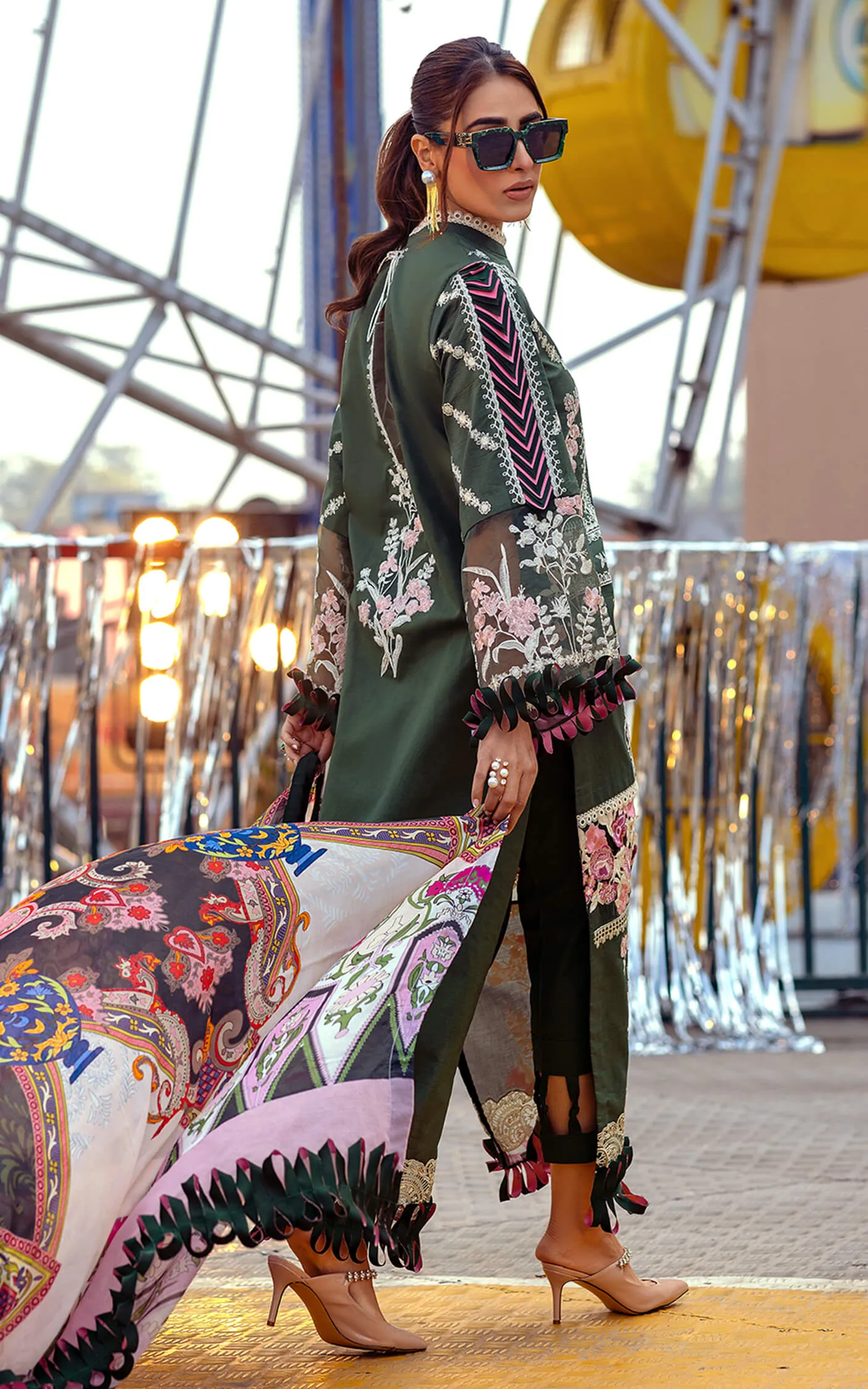 Pakistani Eid Dresses in Dark Green Salwar Kameez
