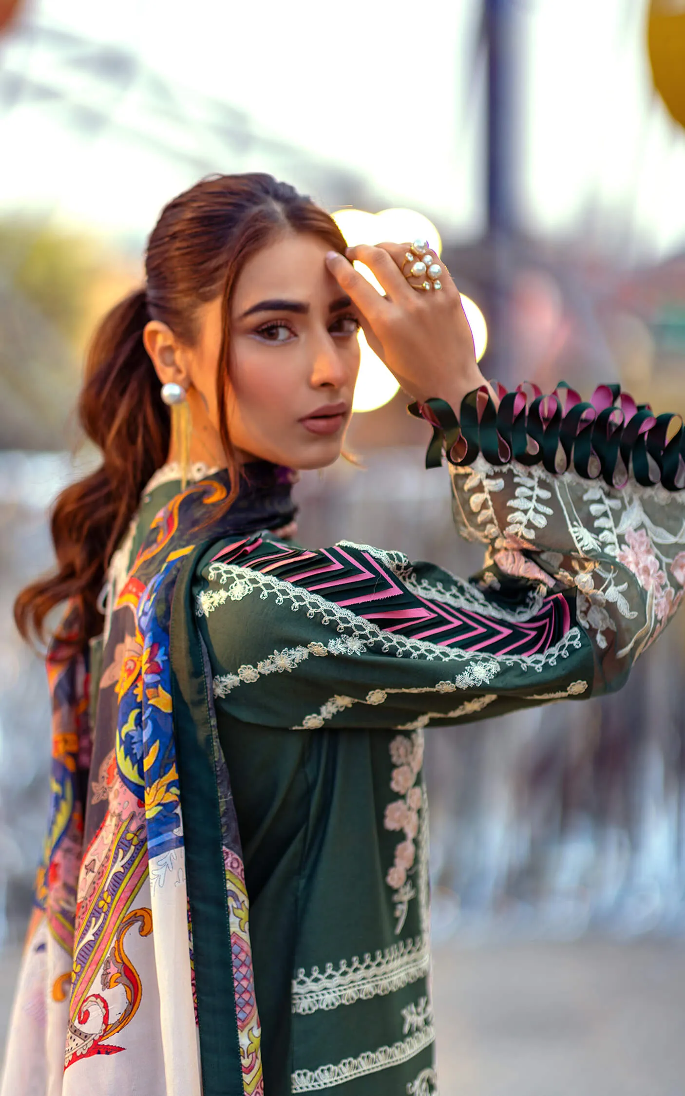 Pakistani Eid Dresses in Dark Green Salwar Kameez