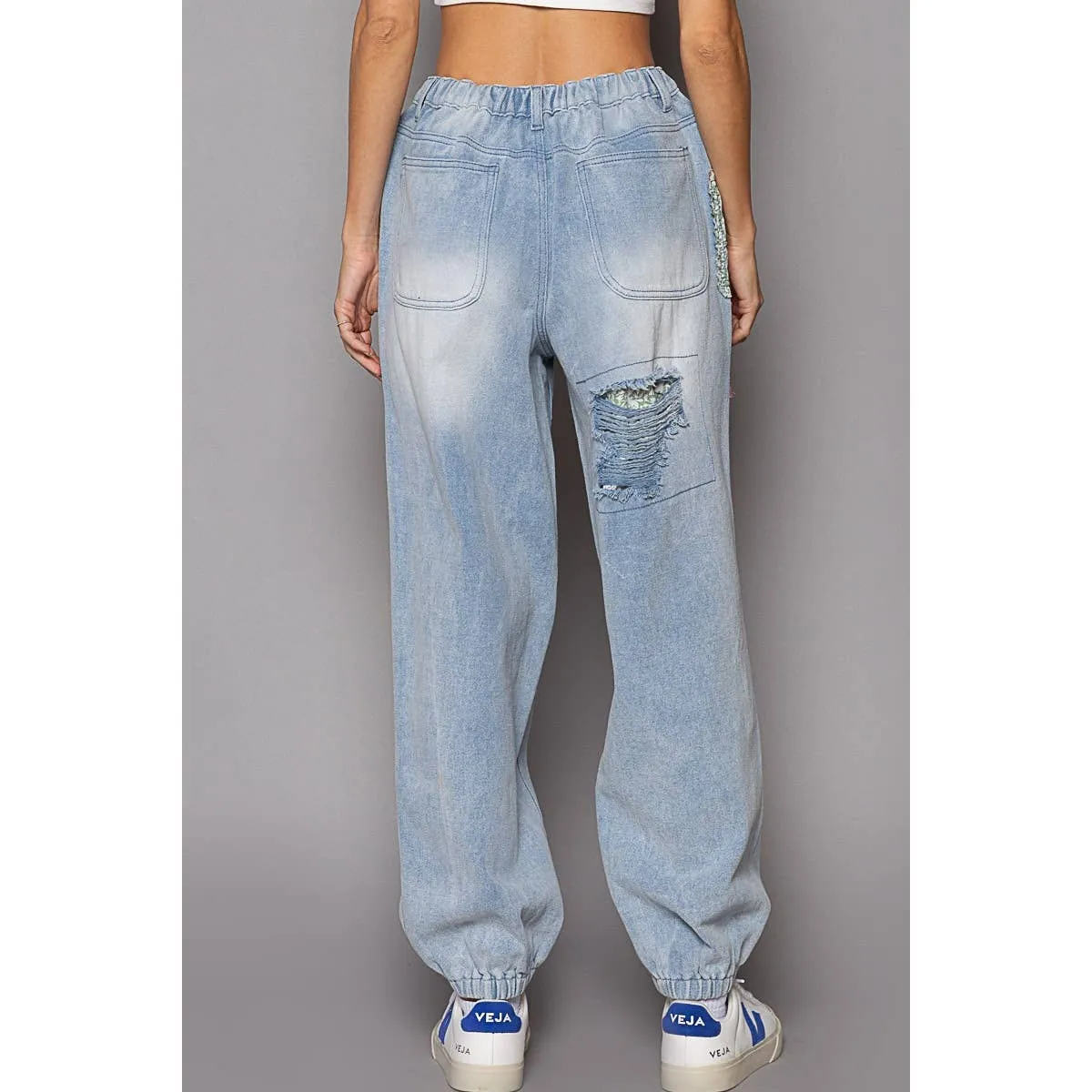 Patches Detail Denim Jogger Pant