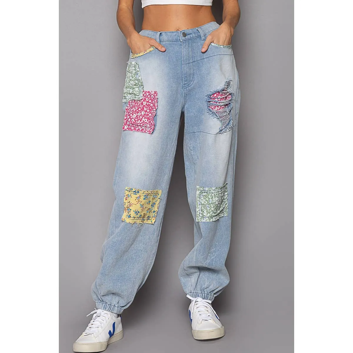 Patches Detail Denim Jogger Pant