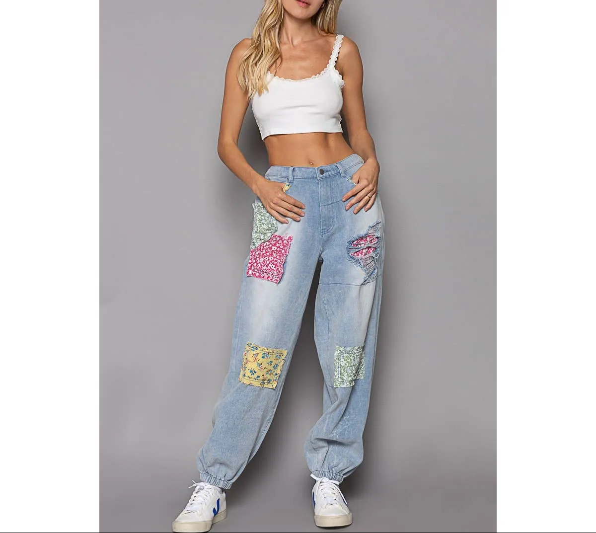 Patches Detail Denim Jogger Pant