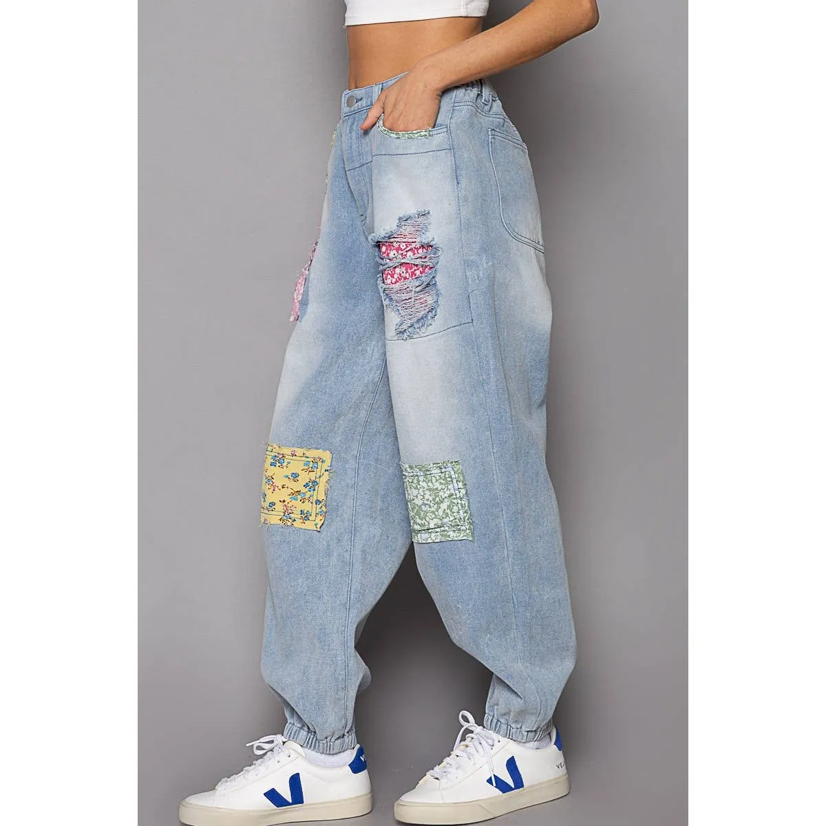 Patches Detail Denim Jogger Pant