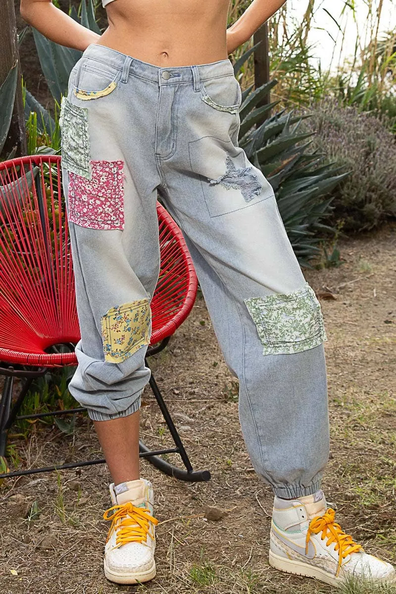 Patches Detail Denim Jogger Pant