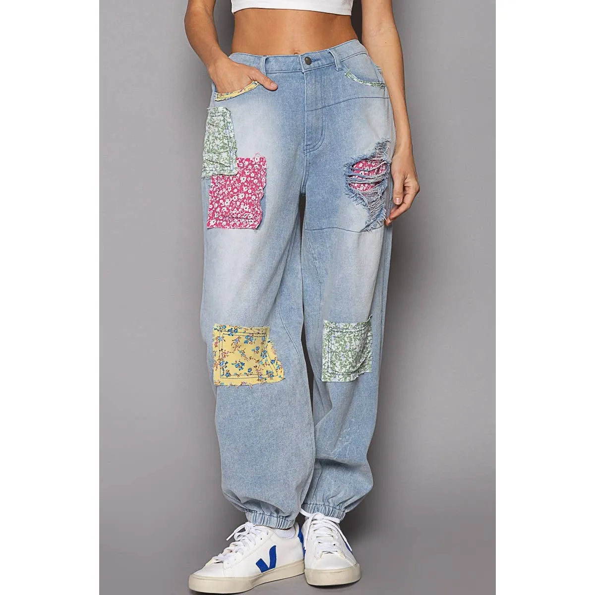 Patches Detail Denim Jogger Pant