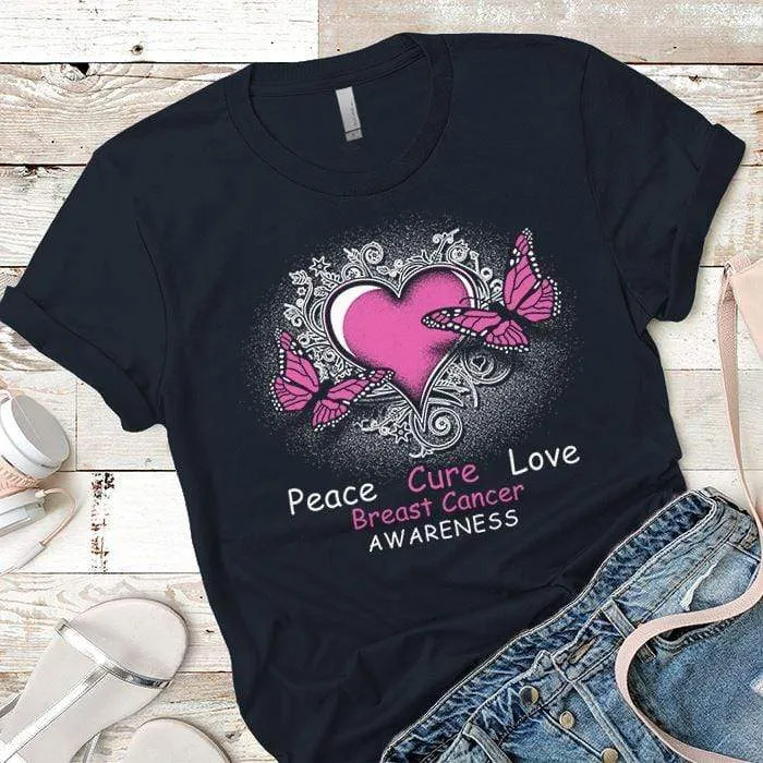 Peace Cure Love Breast Cancer Premium Tees