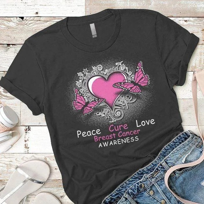 Peace Cure Love Breast Cancer Premium Tees