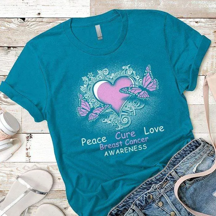 Peace Cure Love Breast Cancer Premium Tees