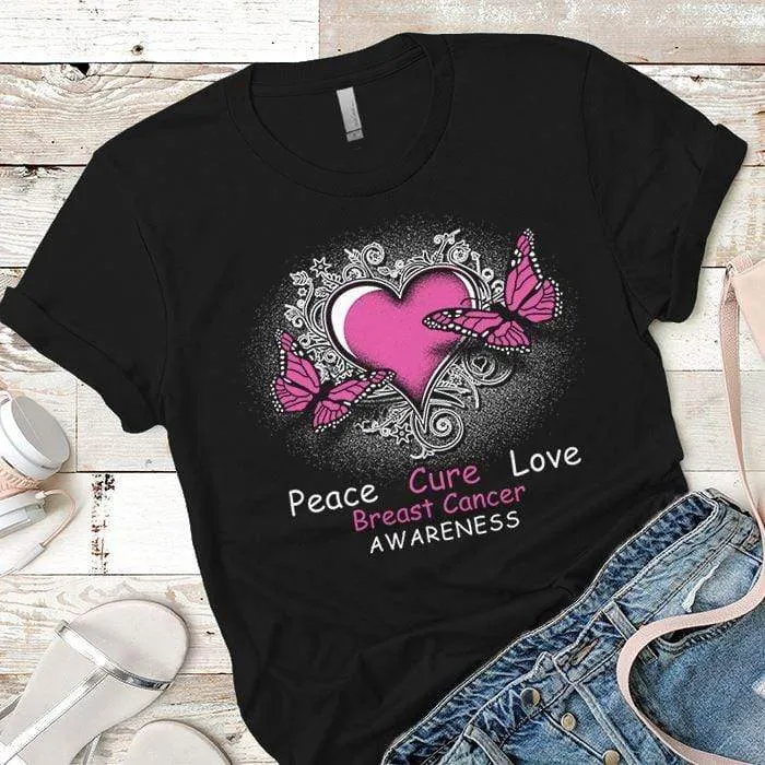 Peace Cure Love Breast Cancer Premium Tees