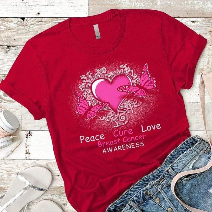 Peace Cure Love Breast Cancer Premium Tees