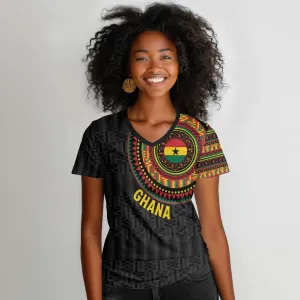 Personalised Ghana African Tribal Mix Kente Patterns Women V-Neck T-Shirt Chest Arm Tattoo LT15