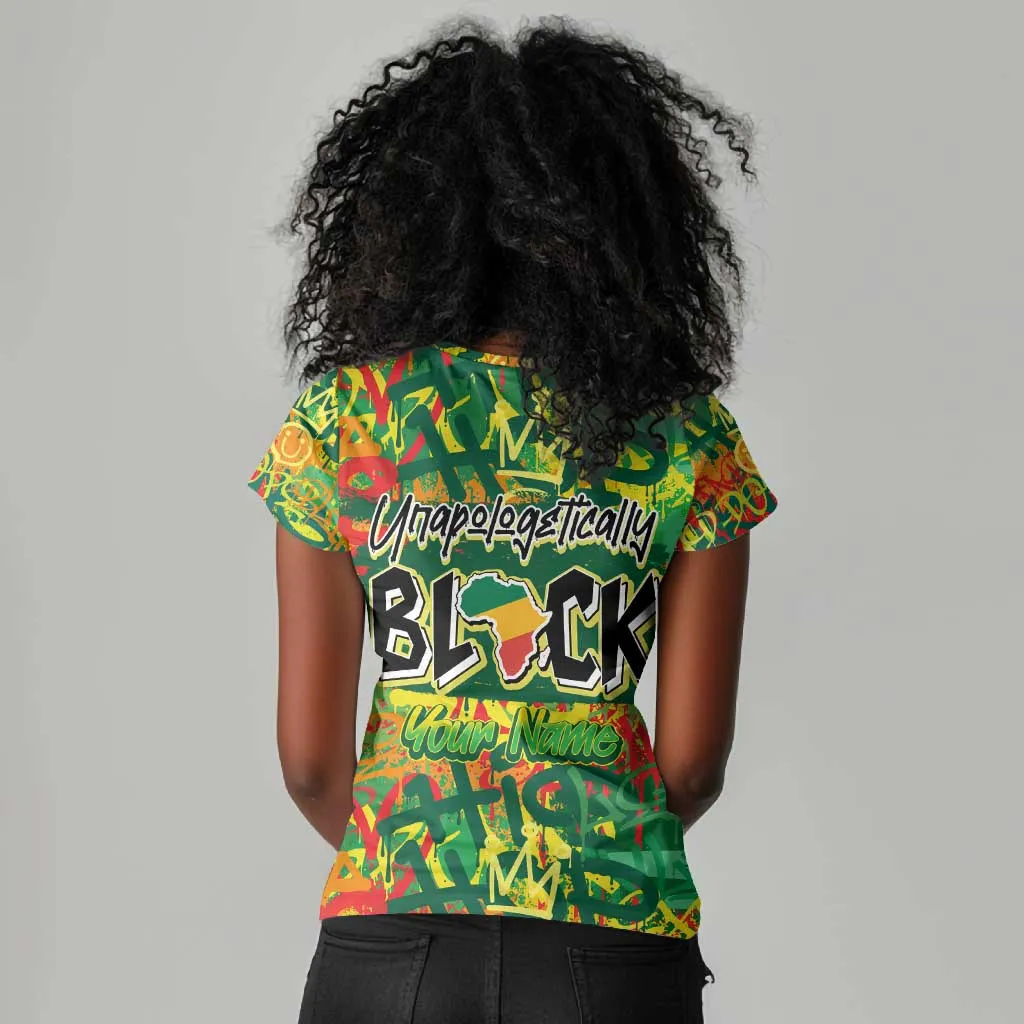 Personalized African Design Women V-Neck T-Shirt - Unapologetically Black DT02